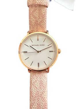 Michael Kors Pink Leather Strap Watch with Rose Gold Case